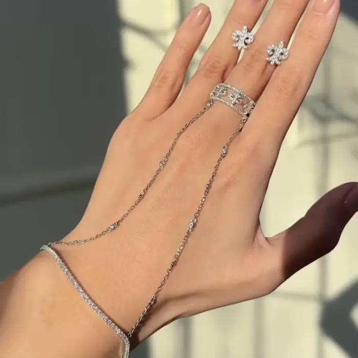 Bracelet de doigt en chaîne de cristal de luxe, élégant, motif nomade rétro, bijou de charme pour banquet et fête, cadeau pour femme