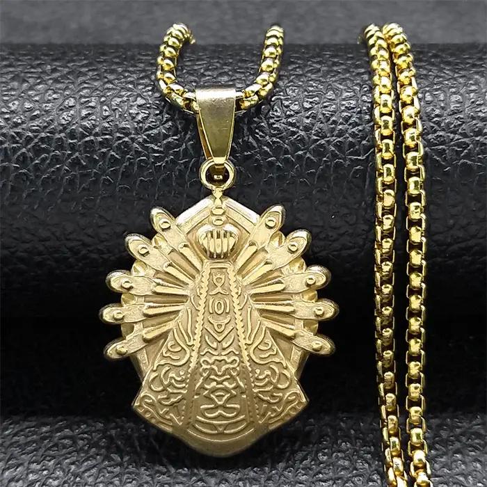 Collier de Notre-Dame d'Aparecida en acier inoxydable avec document en or pour femmes et hommes occasions spéciales mariage anniversaire cadeau de fête