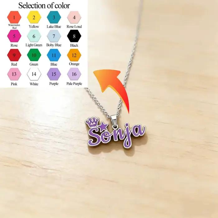  Collier avec nom personnalisé, pendentif avec plaque signalétique en or coloré, différents Style