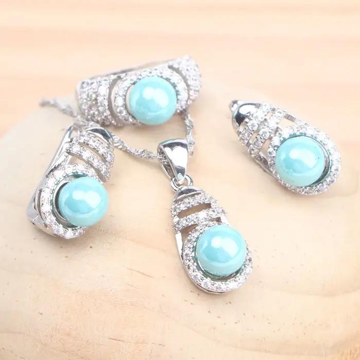 Ensemble de bijoux de mariage en argent 925 avec perles et zircons cubiques pour femmes occasions spéciales et port quotidien