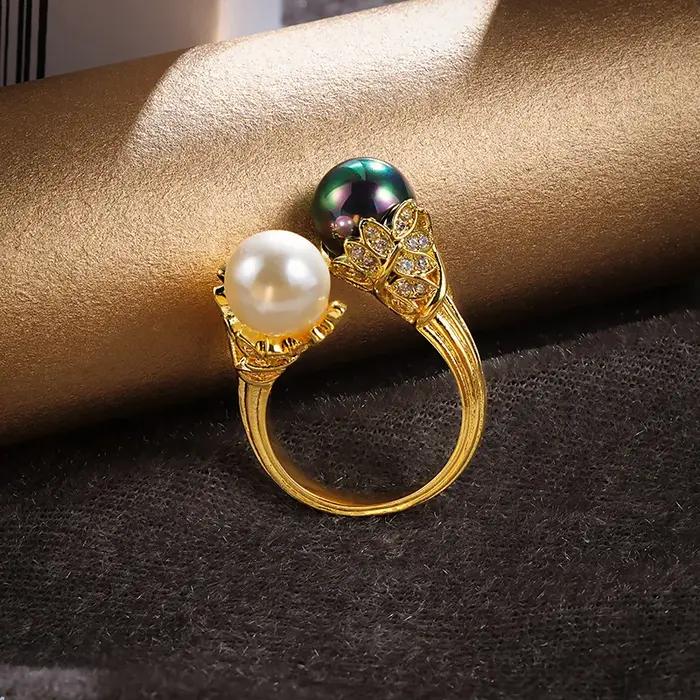 Bagues Vintage réglables en acier inoxydable pour femmes, bague créative en perles plaquées or 18 carats, bijoux de déclaration, cadeau d'anniversaire