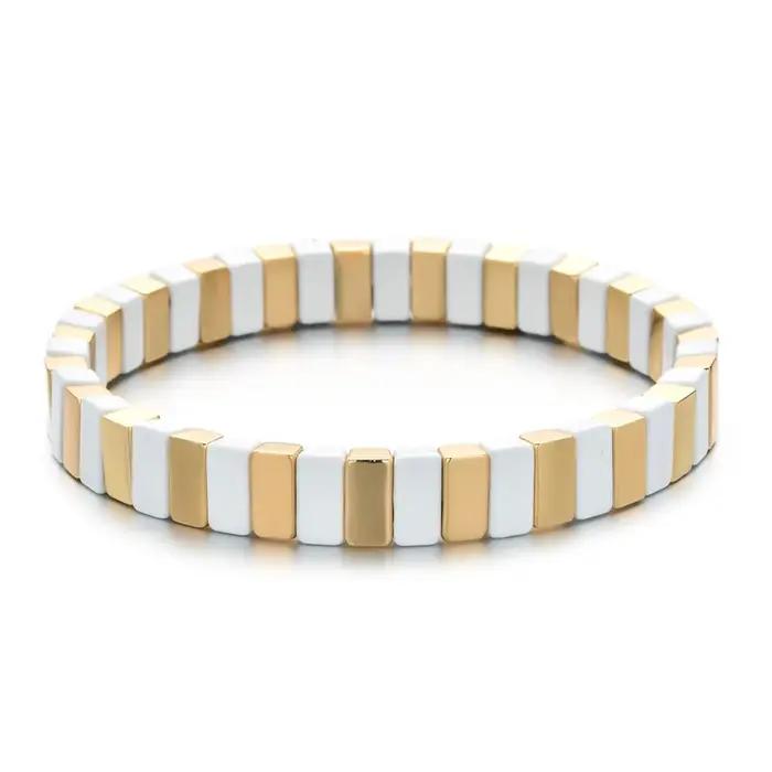 Bracelet à carreaux bohème en émail Bileklik pour hommes et femmes, bijoux à commande empilable, perles en métal, accessoires cadeaux, nouveau