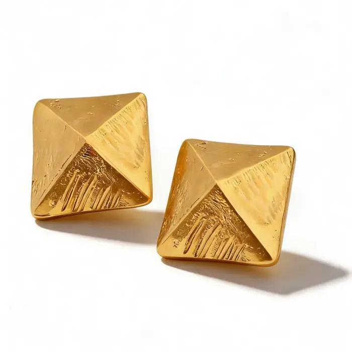Boucles d'oreilles clips géométriques rétro en laiton plaqué or pour femme, bijoux de luxe tendance,