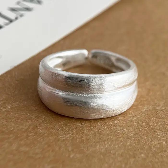 Bagues en argent Sterling 925 pour femmes et hommes, anneau ouvert ovale large et brillant, cadeau de fête d'anniversaire