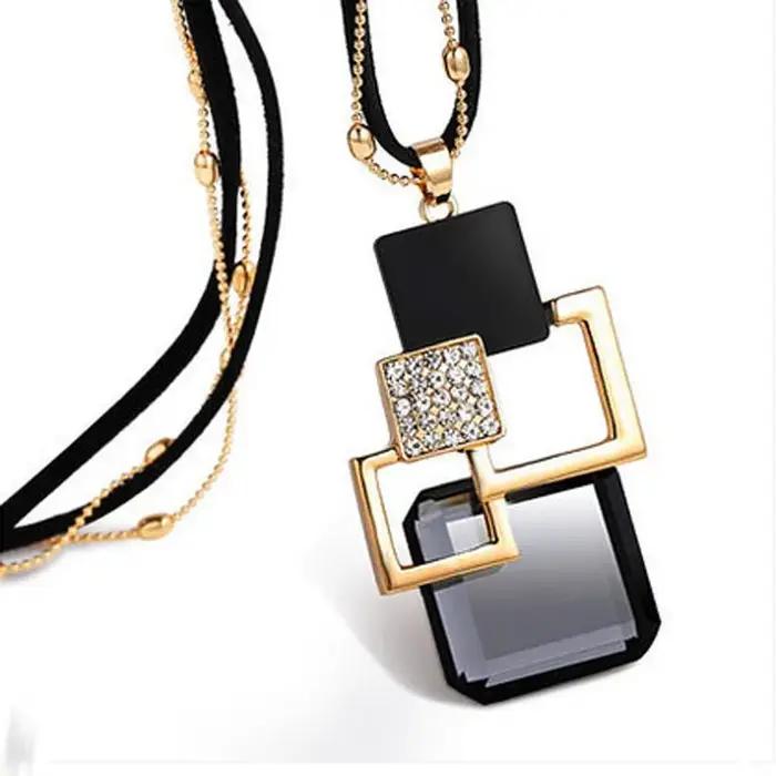 Mode femmes Collier Femme cristal gris bleu couleur géométrique déclaration Colar longs colliers et pendentifs pour