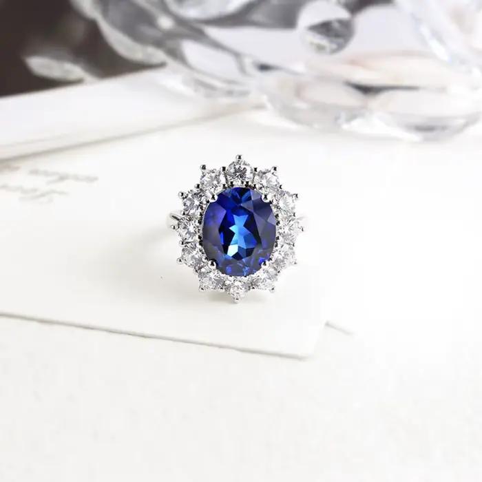 Charmant 6.0CT bague saphir bleu mer coupe ovale éternité Diana tendance populaire mariage Royal bijoux faits à la main pour les femmes offre spéciale
