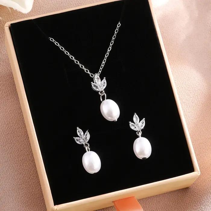 ZAKOL élégant brillant Zircon Imitation perle pendentif boucle d'oreille collier ensemble pour les femmes de luxe fête bijoux cadeaux