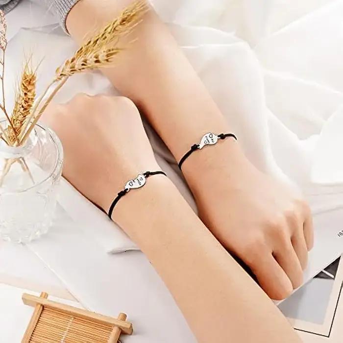 Bracelets assortis pour amitié d'amis, sœurs en acier inoxydable avec breloque cœur pour femmes et filles, cadeaux de meilleure amie pour toutes occasions