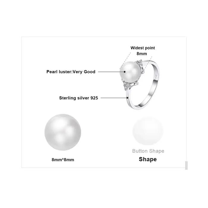 8mm Perle De Culture D'eau Douce 925 Bagues en Argent Sterling pour Les Femmes de Fiançailles Bague Tendance Cadeau De
