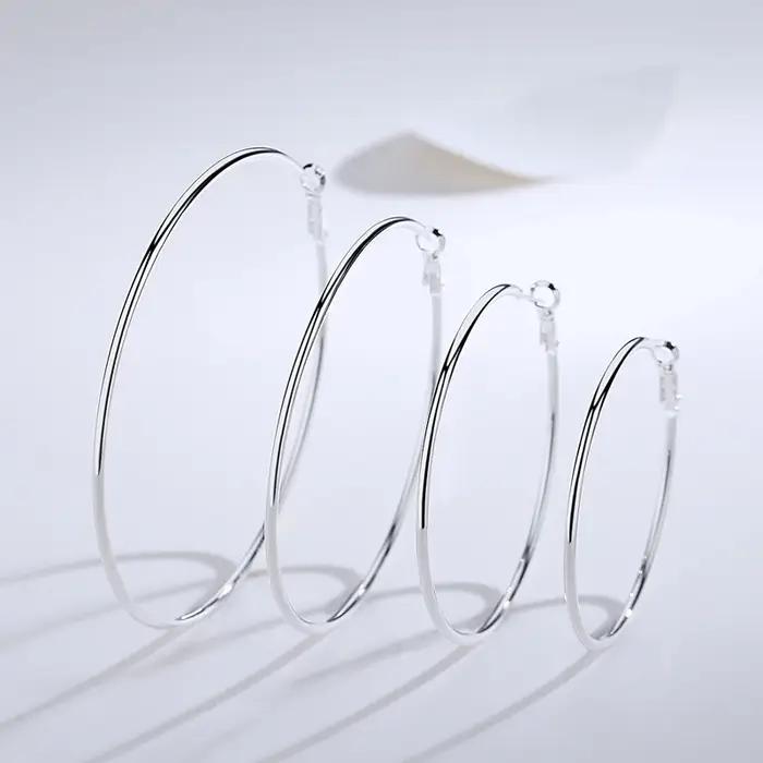 Aravant 925 argent Sterling 50MM 60MM 70MM 80MM cerceau boucle d'oreille pour les femmes bijoux de mariage cadeau