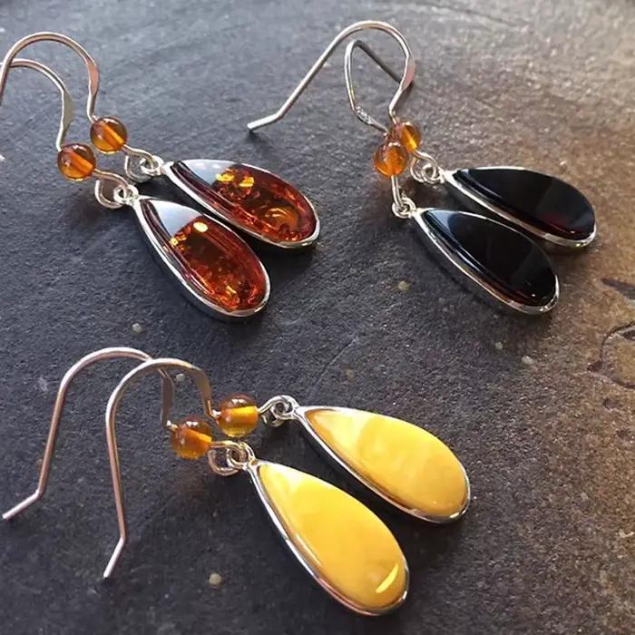 Yoowei-Boucles d'oreilles en ambre naturel pour femme, 3 couleurs, véritable argent S925, boucle d'oreille pendante, bijoux uniques en ambre de la Baltique, cadeau en gros, nouveau