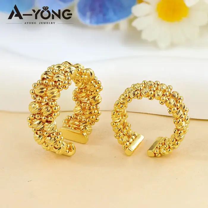 Ensemble de bijoux en or plaqué 24 carats pour femmes, bracelets et bagues en perles rondes, bijoux islamiques vintage pour célébrations et occasions spéciales