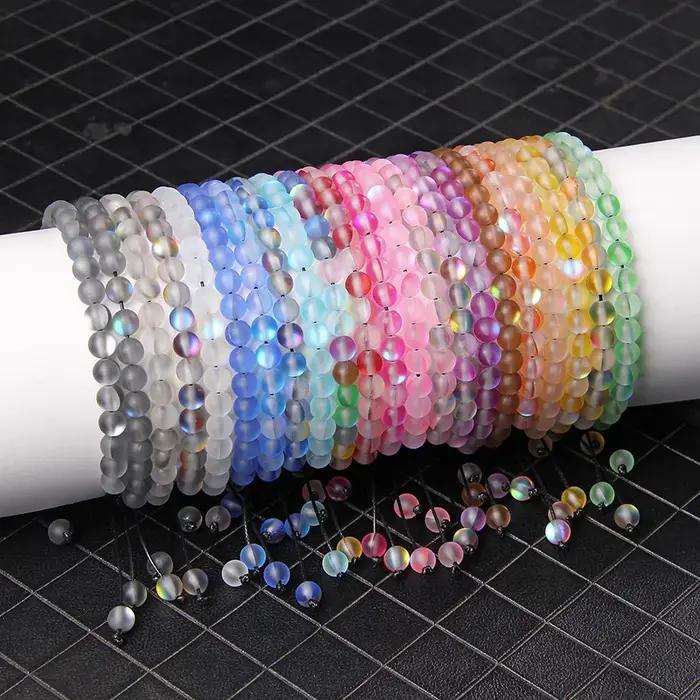 Bracelet en pierre de lune mate multicolore 6mm tressé en cristal autrichien pour femmes et hommes occasions spéciales trackers d'humeur subtils