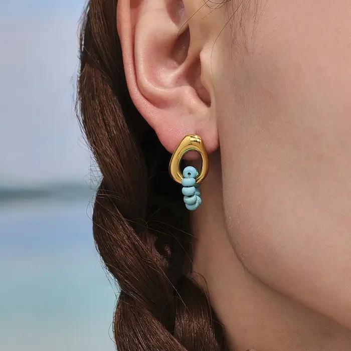 Boucles d'oreilles en perles Turquoise bleu naturel pour femmes simples plaquées or 18 carats acier inoxydable 316 bijoux féminins pour occasions spéciales