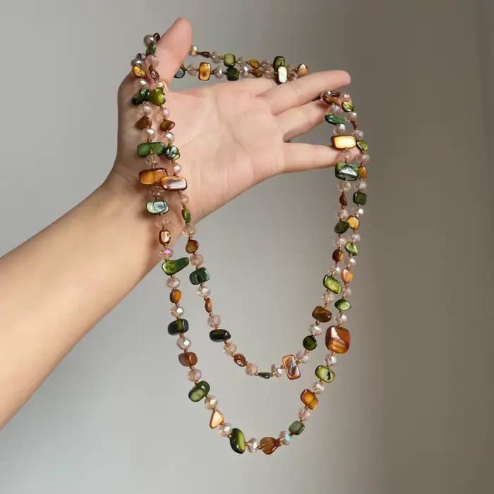 Collier long perlé irrégulier coloré de 120 cm, perles de verre réfléchissantes, bijoux fantaisie bohèmes vintage épais pour femmes