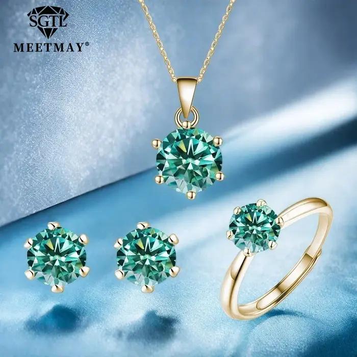 Ensemble de bijoux en moissanite certifiée pour femmes et hommes, pendentif, boucles d'oreilles et bague, cadeau pour occasions spéciales et anniversaires