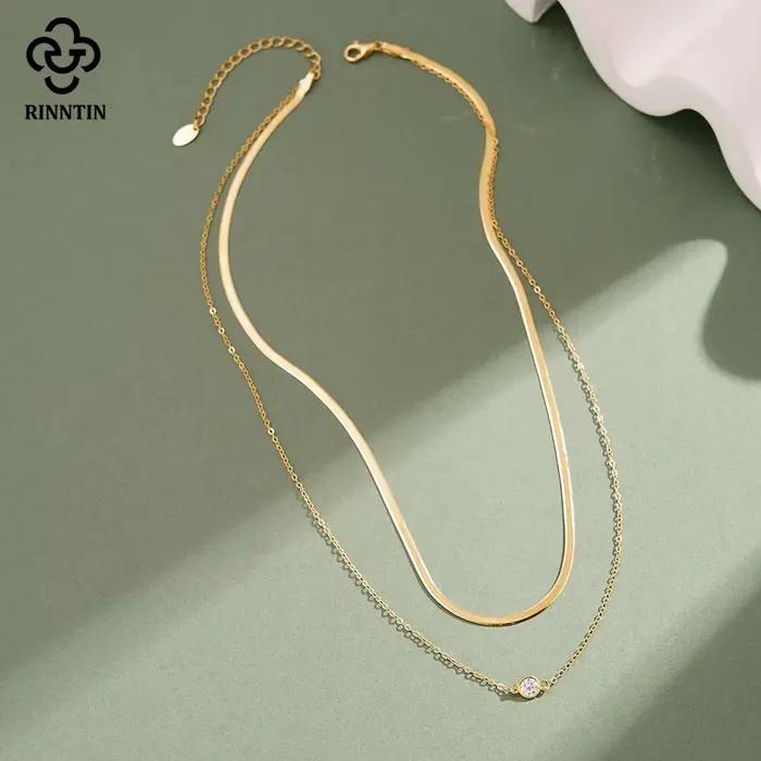 Collier ras du cou superposé élégant en argent sterling 925 Rinntin pour femme