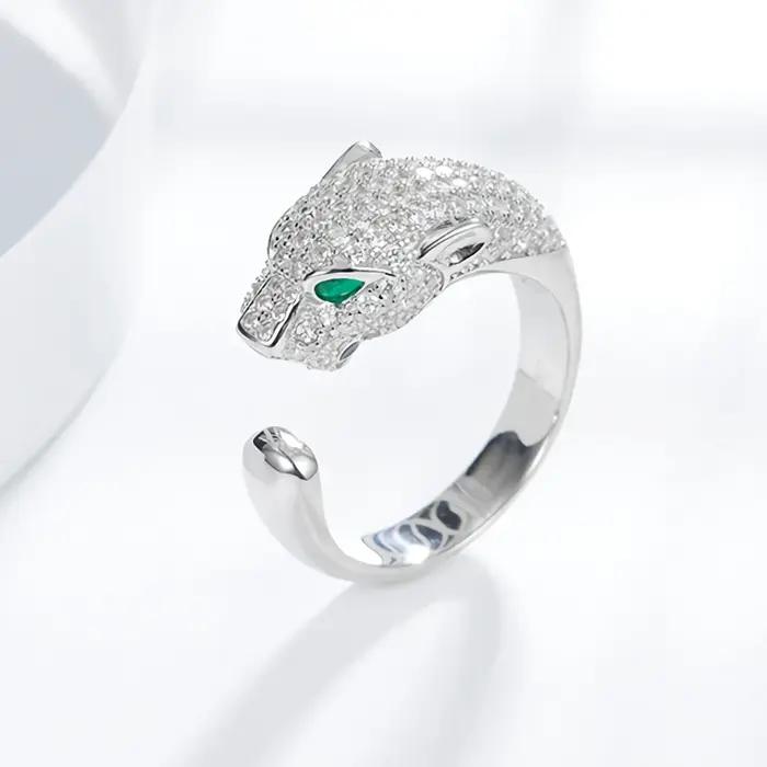 Bague tête de léopard en argent sterling 925 sertie de cristal original unique pour femmes occasions spéciales engagement mariage soirée