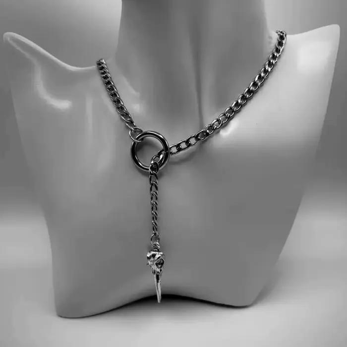 Collier pendentif en acier inoxydable en forme de Y avec crâne gothique pour femme, bijoux de costume rébellions pour fête d'Halloween, cadeaux