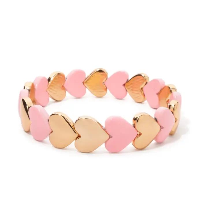 Bracelet en forme de cœur JOLDHAF avec réglage élastique, or plaqué, perles colorées, pour femmes, bijou unique, design moderne, occassions spéciales