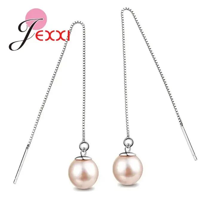 Boucles d'Oreilles Pendantes Élégantes en Argent Sterling 925 Serties de Zirconium Blanc pour Occasions Spéciales pour Femme