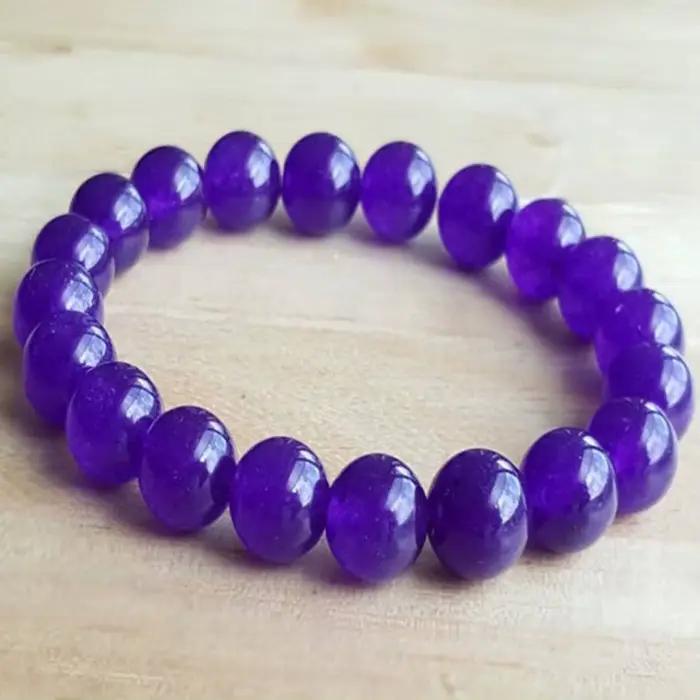 Bracelet de perles de jade mauve fait à la main, bracelet à boutons de manchette pour hommes, perle