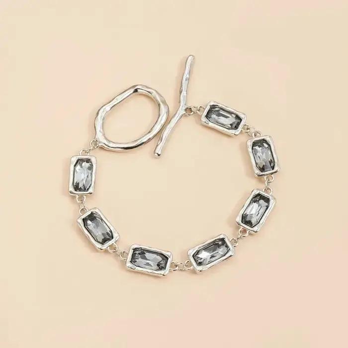 Ensemble de bijoux en verre gris géométrique carré