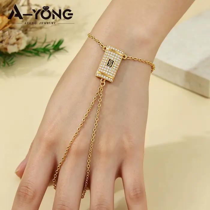 Bracelet en zirconia style arabe plaqué or 24 carats chaîne de main italienne élégante pour femmes musulmanes occasions spéciales