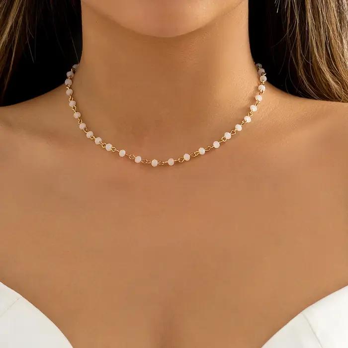 Lacteo Kpop noir/blanc petites perles de cristal chaîne courte collier ras du cou pour les femmes bijoux