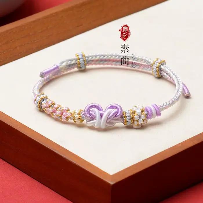 Bracelets Mandala tissés à la main à huit brins, nœud en fleur de pêcher, corde à main pour femmes, bricolage, fini, peut porter, bibelots dorés, breloques