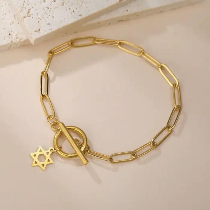 Bracelet à breloques étoile de FC pour femme, trombone en acier inoxydable, jobracelets, amulette, bijoux juifs, cadeau, vente en gros