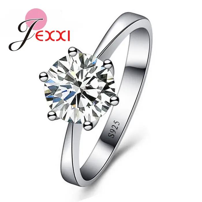 Bagues de mariage rondes en argent regardé 925 pour femmes et filles, cadeau de bijoux à la mode, pr