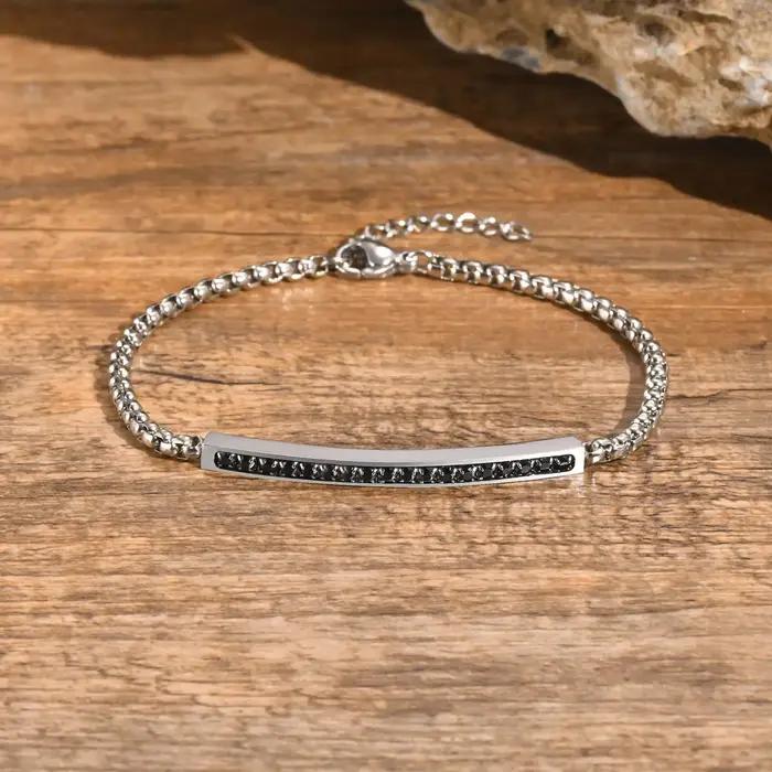 Bracelet en acier inoxydable à perles carrées et chaîne de maillons géométrique pour homme et femme