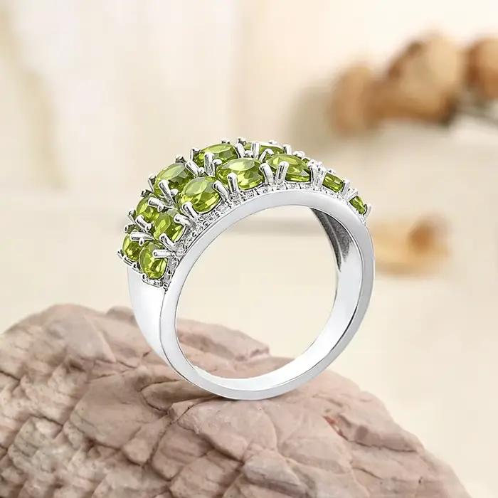 Bague en argent sterling 925 sertie de peridote naturelle pour femme occasions spéciales anniversaires demandes en mariage alliances de mariage