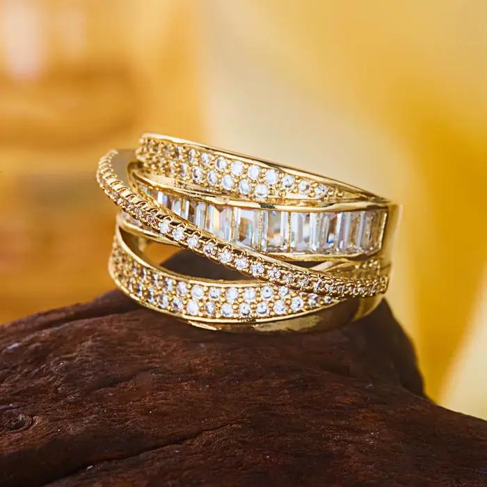 Bague classique couleur or à large ouverture pour femme, zircone brillante de luxe, ajustable, bijou de fiançailles et de mariage, cadeau