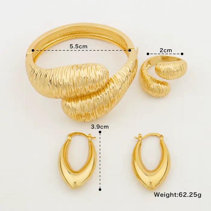 Ensemble de bijoux éthiopiens en or pour dames, bracelet à main et bague de cocktail, design rétro, fête brésilienne, document, 2 pièces