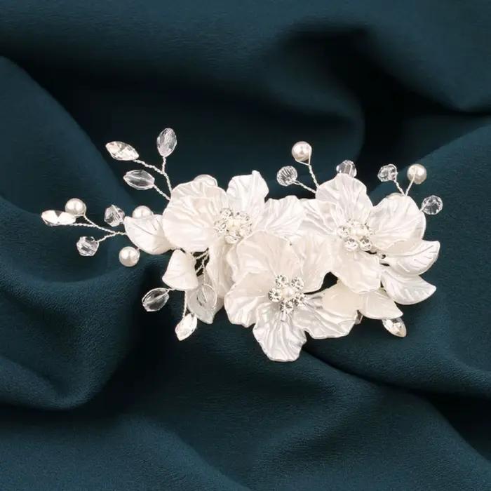 Épingle à cheveux en perles de mariage, fleur blanche, bijoux, pince à cheveux, bandeau en cristal,
