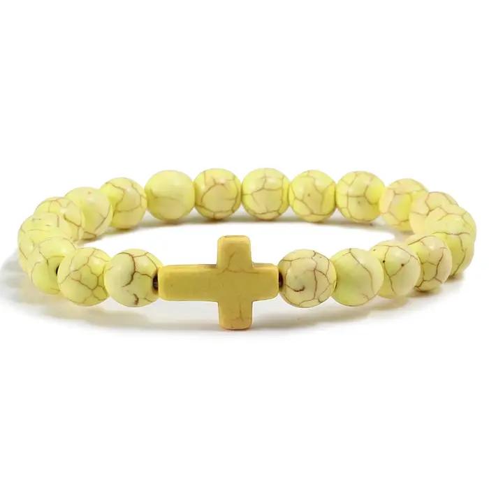 Bracelets de mode en pierre naturelle avec breloque croix de Jésus