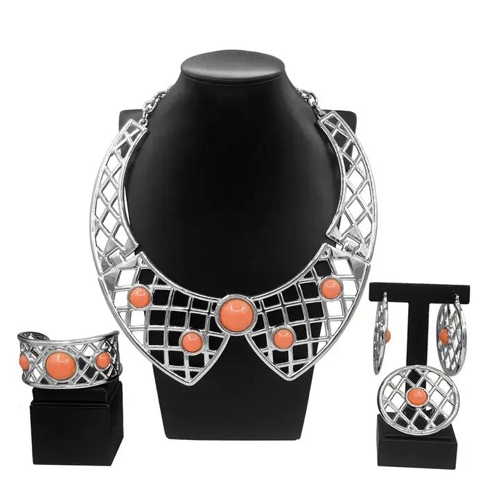 Ensemble de bijoux à la mode pour femmes, collier à nœud, Style découpé en maille, Bracelets pour Banquet, dîner de mariage, bagues, boucles d'oreilles, cadeaux pour femmes