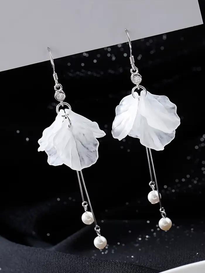 Boucles d'oreilles en perles de fleurs éternelles pour femmes, longues tempérament, plaqué argent, p