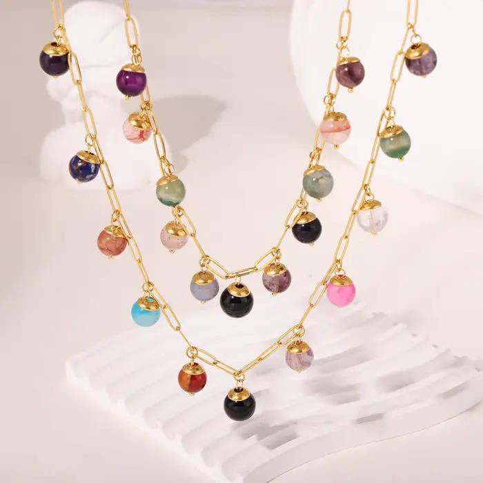 Collier à breloques en pierre naturelle pour femme, plaqué or 18 carats, colliers de cou, bijoux Boho, multi-documents, JOPresidence