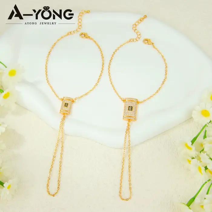 Bracelet en zirconia style arabe plaqué or 24 carats chaîne de main italienne élégante pour femmes musulmanes occasions spéciales