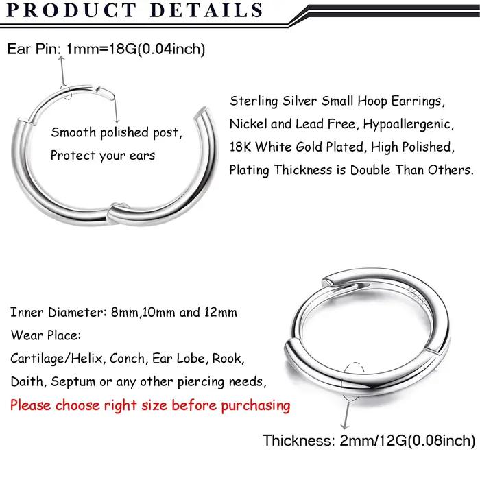 Fansilver 925 boucles d'oreilles Huggie en argent Sterling pour femmes plaqué or 18 carats hypoallergénique Piercing