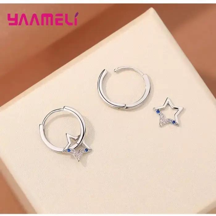 Boucles d'oreilles en argent sterling 925 avec étoiles et zircon cubique arc-en-ciel pour femmes et filles bijoux tendance mariage fête cadeau occasion spéciale