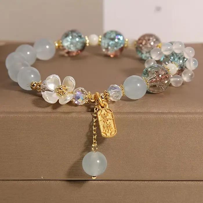 Bracelets en cristal de pop-corn en calcédoine naturelle, pendentif de fleur pour femmes, chaîne de