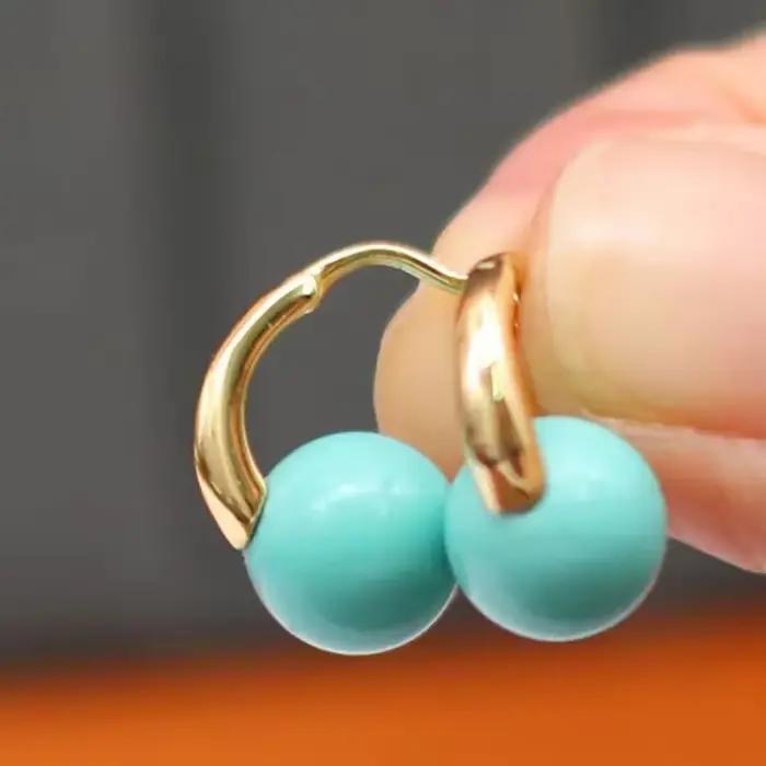 Boucles d'Oreilles en Perles Rondes Vert Clair pour Femme, Bijoux de Charme de Luxe, Style Ethnique, 430
