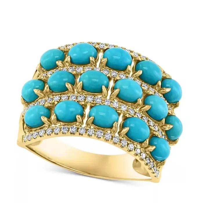 Bague dorée scintillante classique incrustée d'imitation de turquoise pour femme, style bohème, pour festival, banquet, accessoires de bijoux élégants