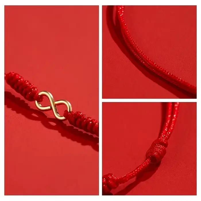 Bracelet en Corde Rouge Tressée à la Main en Alliage