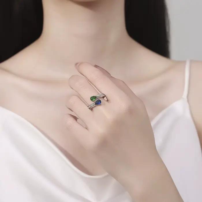 Bague en argent sterling 925 avec zircon carré et diamants, cadeau pour femme pour banquet, fiançailles, fête d'anniversaire