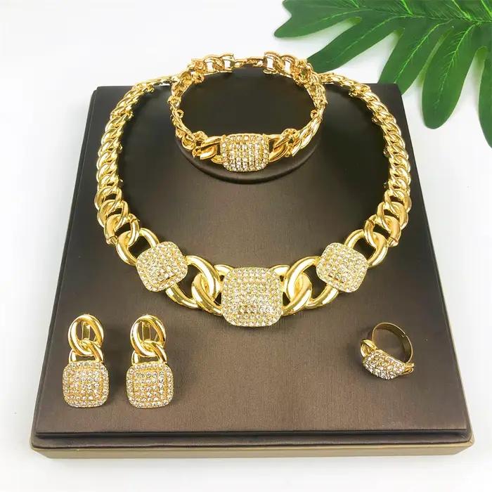 Ensemble de bijoux vintage pour femme style classique fleuri 18K plaqué or bijoux de fête occasions spéciales anniversaire mariage engagement